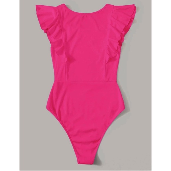 Hot Pink Ruffle Sleeve Bodysuit BNWT Size M - Picture 3 of 3